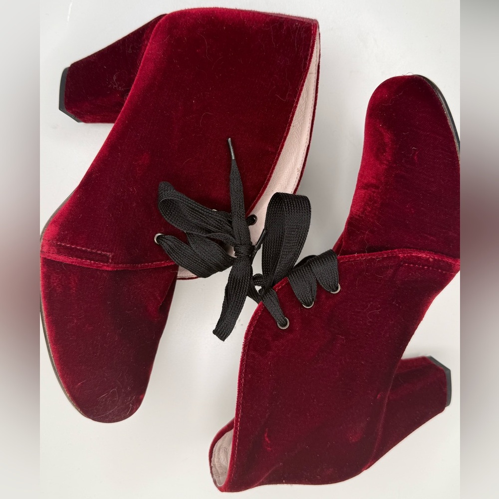 Patricia Green Velvet Victorian Lace Up Booties Red Spain 38 - Picture 6 of 12